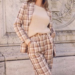Lulu’s Plaid Belted Blazer and Wide-Leg Pants
